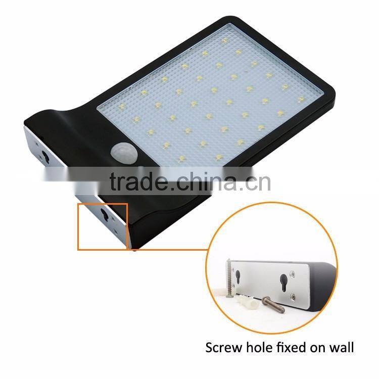 36 led plastic pad ip65 waterproof 450LM PIR sensor + Light control+weak light multi-mode solar motion sensor security light
