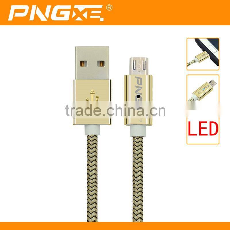 PNGXE 2015 Newest Coming Zinc Alloy Braided Super Fast Charging Led Micro Usb Cable Support For IOS9 System