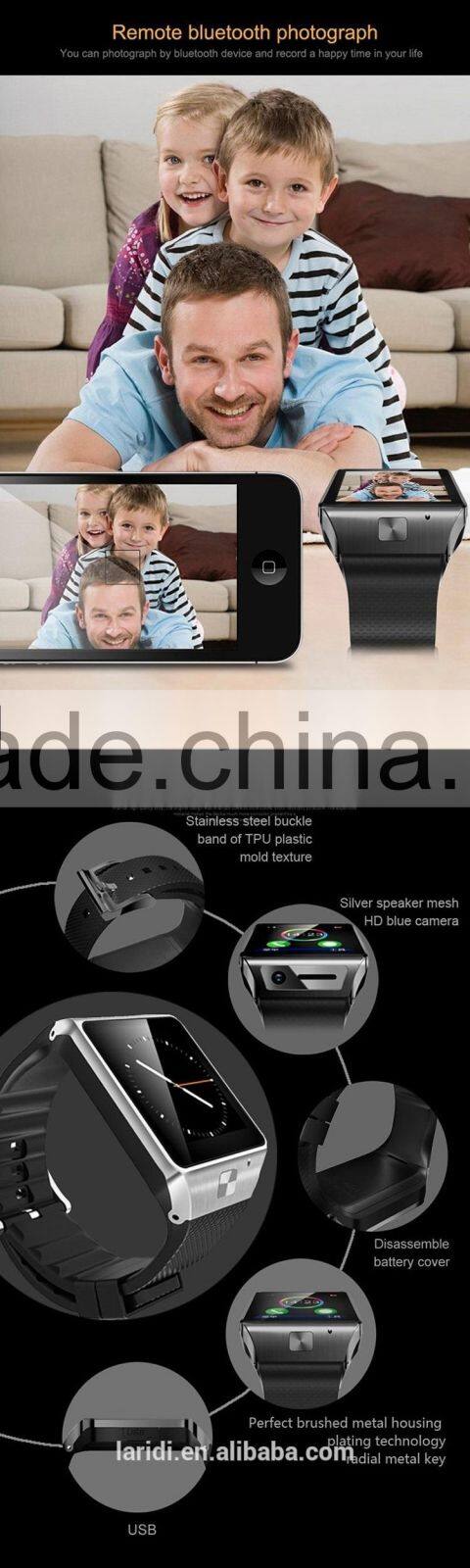 2015 new low price of smart watch phone GV08S support SIM or SD card for android phone