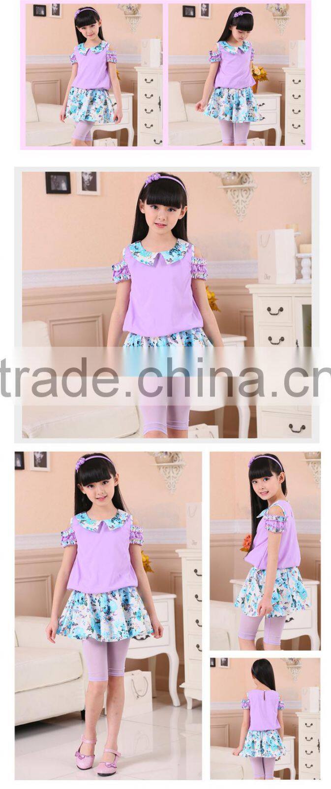 Girls new sets cotton flowers printed dress sets short sleeve sets