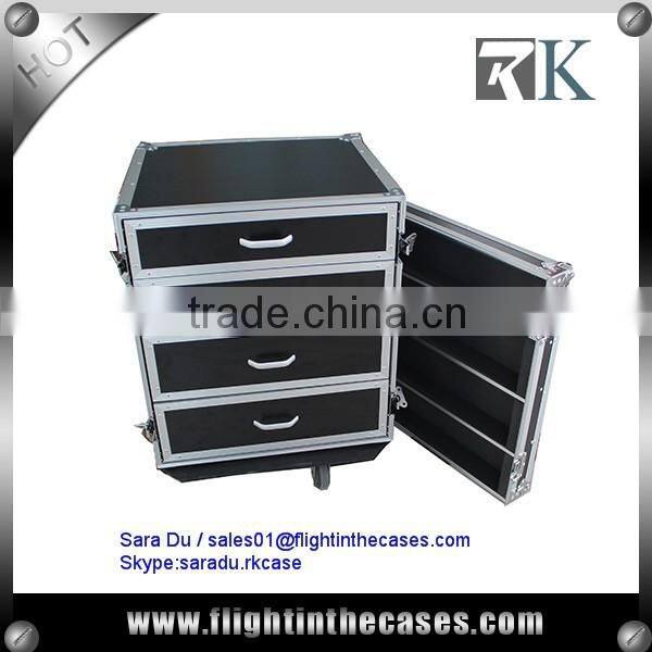 14U Rack Drawe Flight Case with Wheels, 4 Drawers-- 2 x 4U, 2 x 3U high