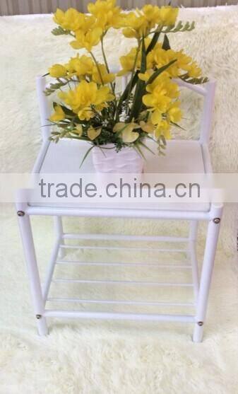 New White Finish Metal Night Stand Accent Table with 2 Shelves