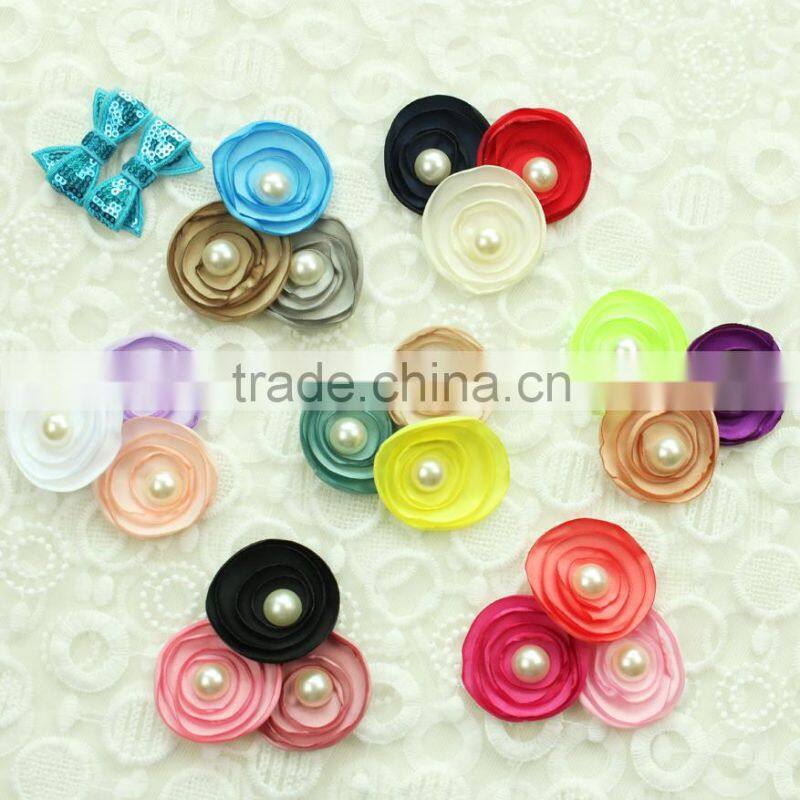 hot sell hair accessories rhinestone satin ribbon claw clip hair bow