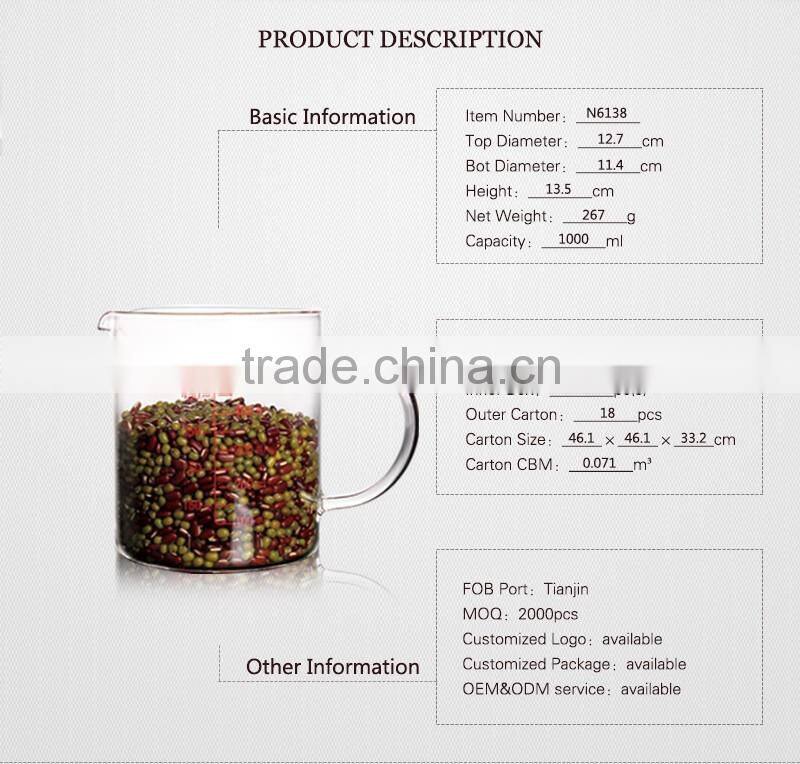 china supplier hot sell borosil single wall measuring cups set for 1000ml