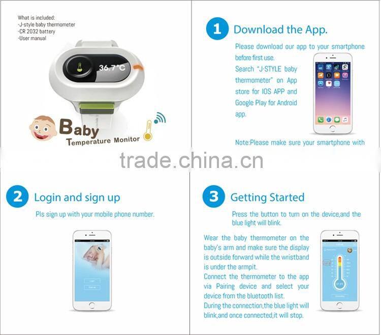 J-Style digital flexible baby thermometer bluetooth armpit temperature monitor for kids