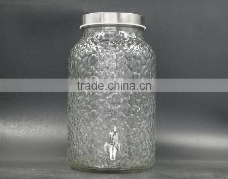 6L Clear Glass Beverage Dispenser Jar with ice bucket bottle with tap
