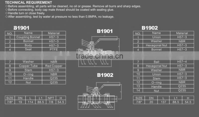 7/8" Q235 Handle Brass Gas Valve With Copper Tube