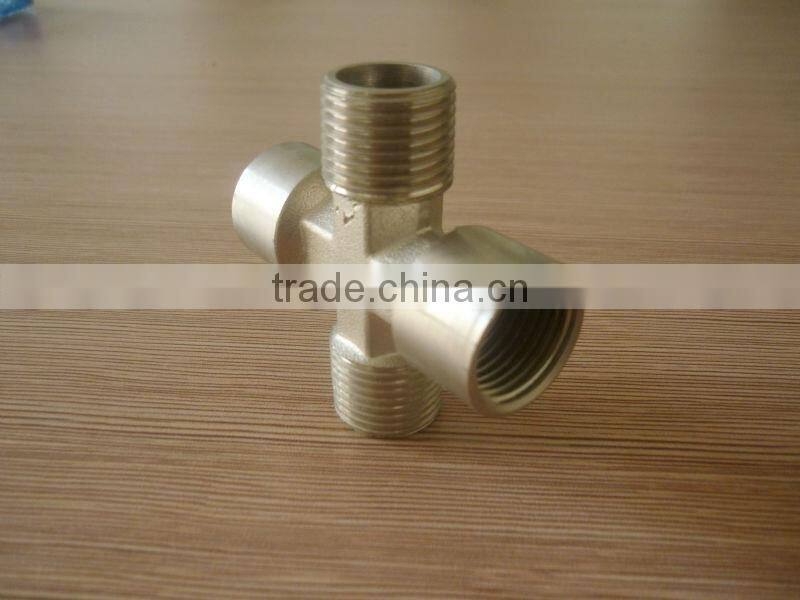 equal female to male cross1/8"1/4",3/8" 1/2" , four way brass fitting for pvc pu hose
