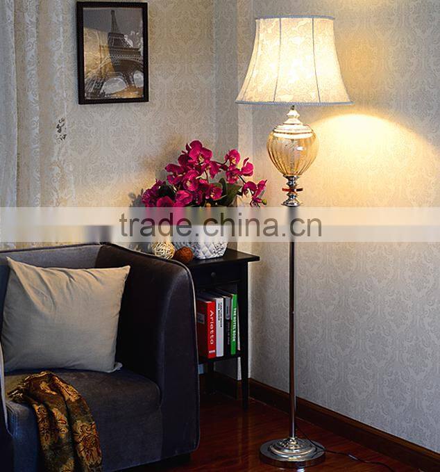 Flower pattern artistic glass floor lamp with white color flower fabric lampshade