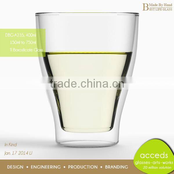 DBG-H20-400 400ml Popular Borosilicate Double Wall Glass Drink Cup