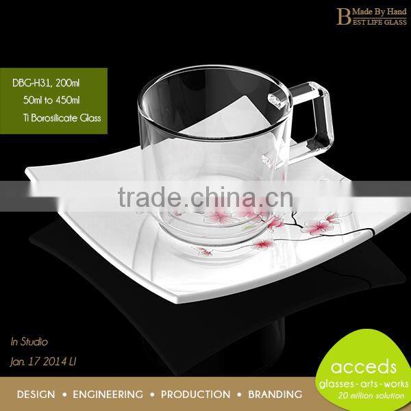 Unbreakable Pyrex Drinking Custom Small Glass Tea Cups With Saucer