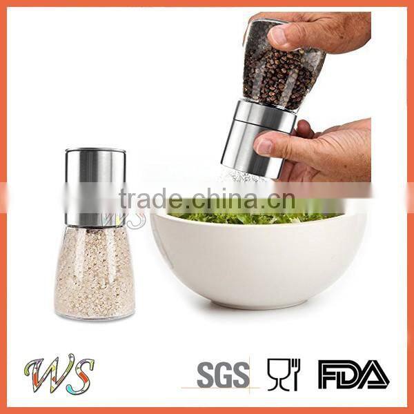 WS-PG26 Ceramic core stainless steel salt and pepper grinder set with glass bottle