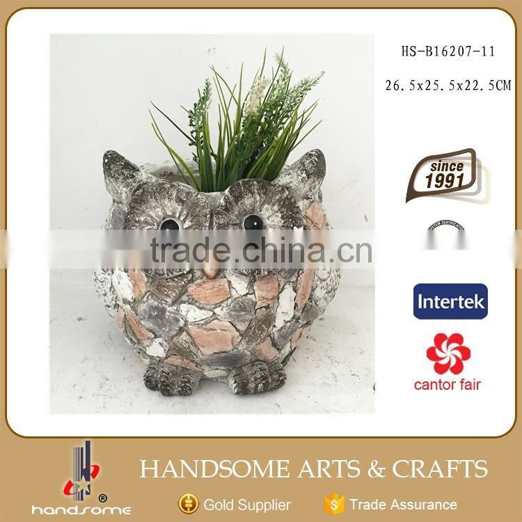 11 Inch Fiberglass Stone Garden Ornaments Owl Figurine Planter