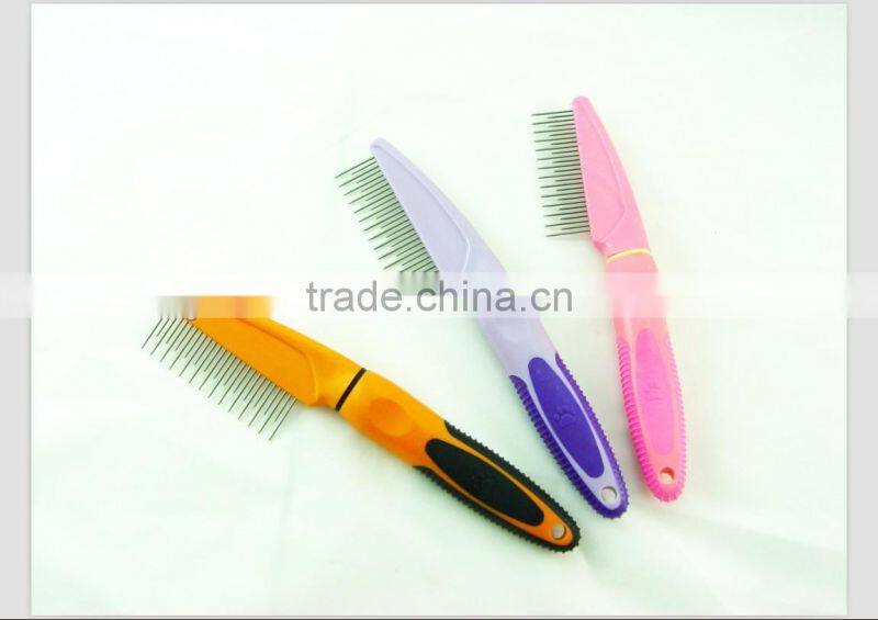 pet bath brush in plastic handle and stainless steel pin