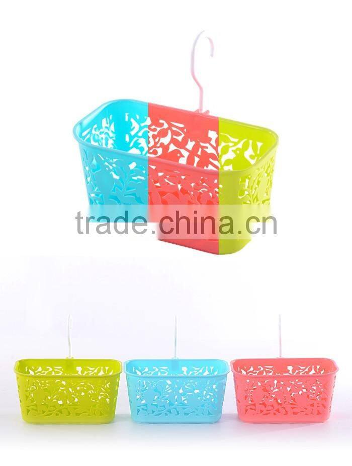 emc plastic baskets with hook, decorative plastic baskets with hook, wholesale plastic hanging storage baskets