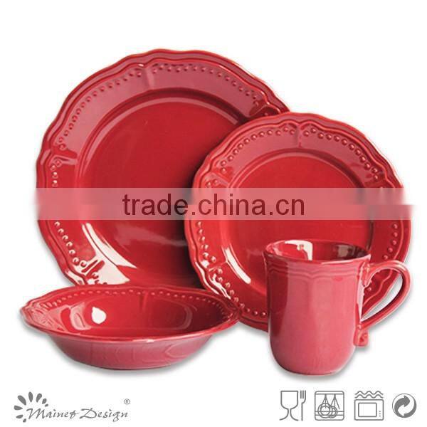 embossed solid color 16pcs dinnerware set