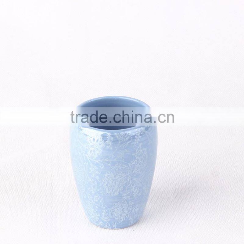 Wholesale Blue Glazed Decal Bathrooms Set Ceramic