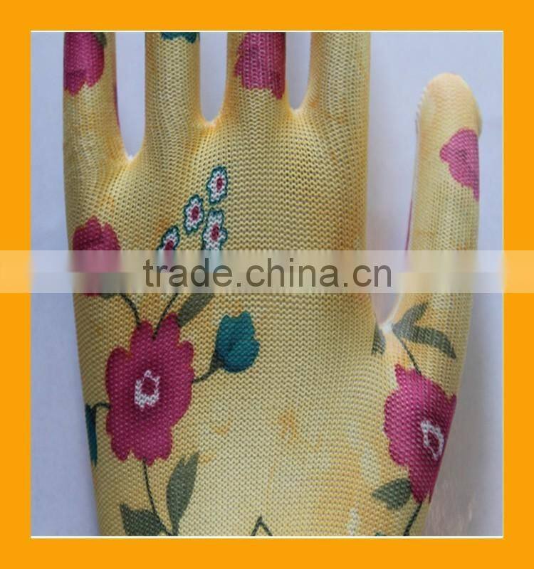 13G Floral Printed Polyester PU Gardening Gloves
