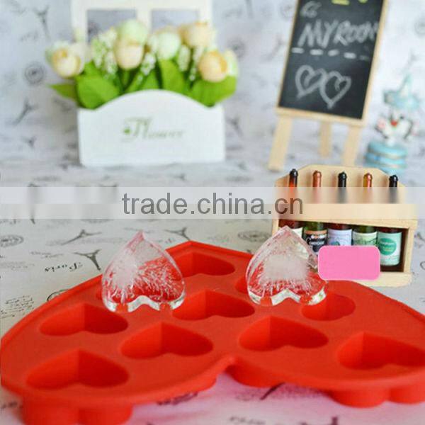 FDA 10 cavities BPA free ice cube tray, big love shaped silicone ice pan