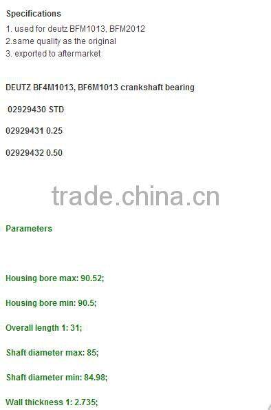 BFM1013 crankshaft bearing 02929430, 02929431, 02929432, 79268600