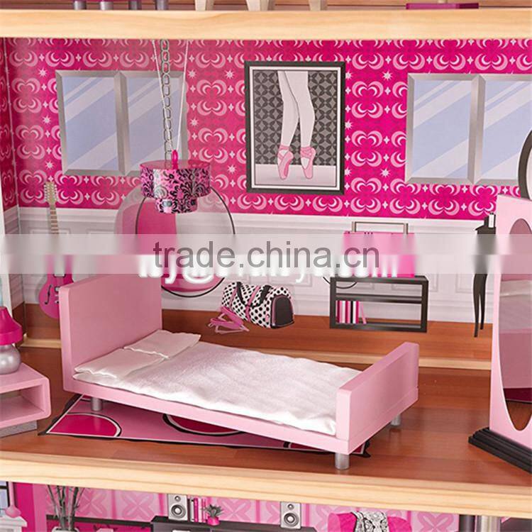 New style 30 furniture pieces children pretend play wooden giant doll house W06A222