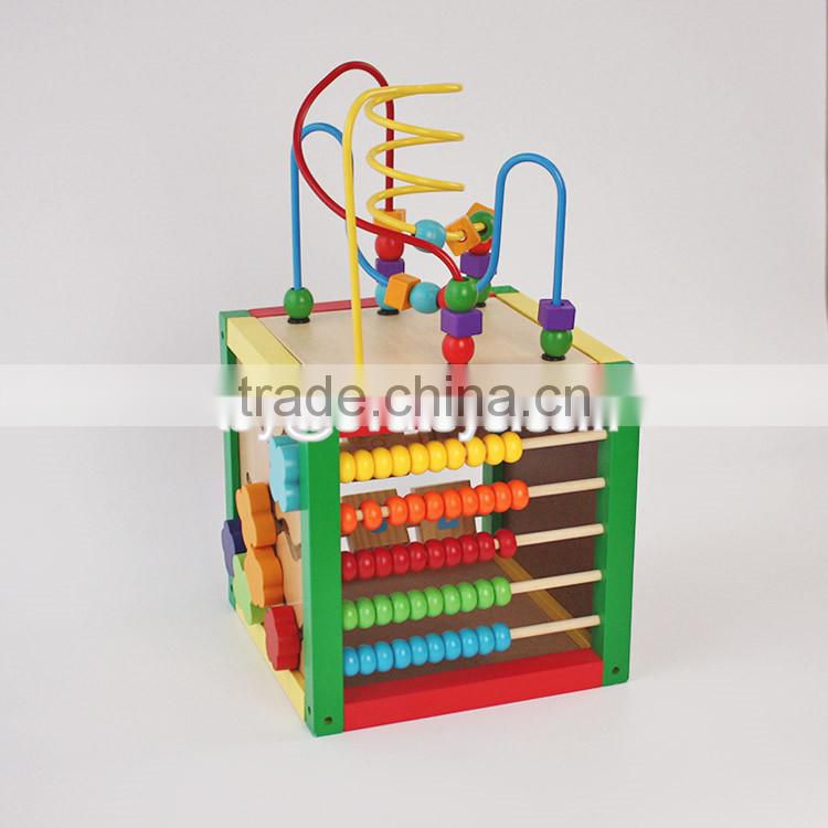 Best educational bead maze toys mini wooden kids activity cube W11B142