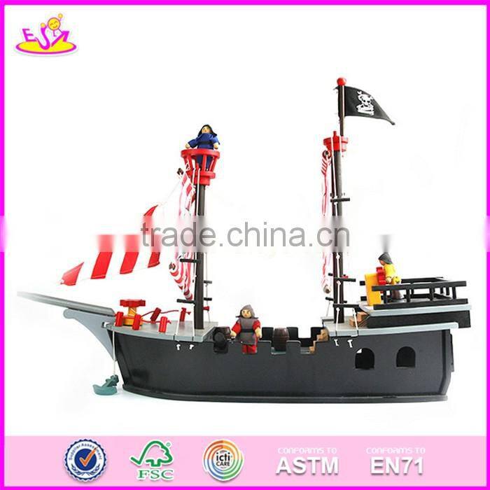 2017 Most popular boys diy wooden toy pirate ships for sale top sale kids wooden toy pirate ships for sale W03B062