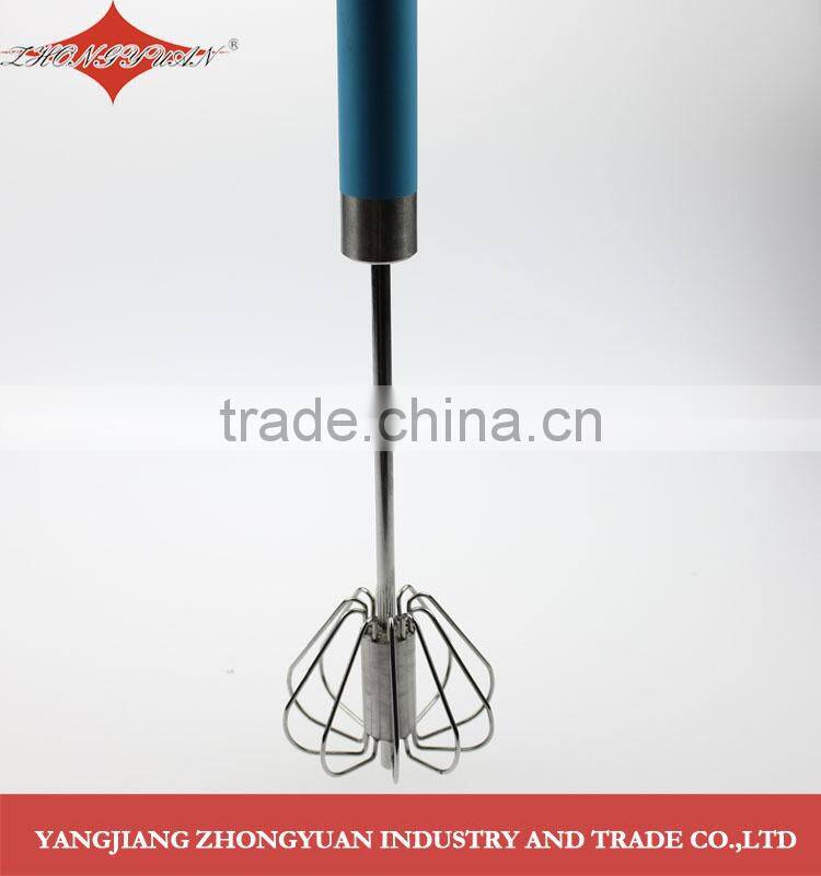 kitchen rotation hand egg whisk Stainless steel rotary hand push whisk with plastic handle 12-inch