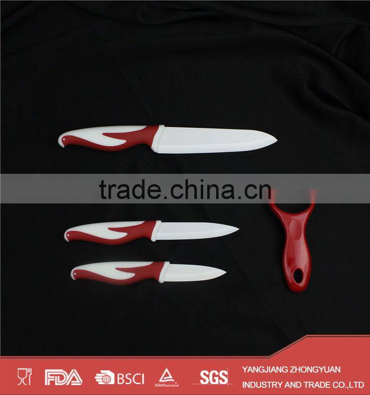 5 pcs set of ceramic kitchen knives set with acrylic knife block and peeler