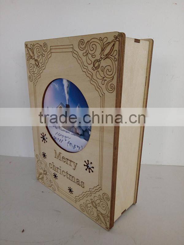 Christmas Laser Wooden Engraving Book LED Box Gift