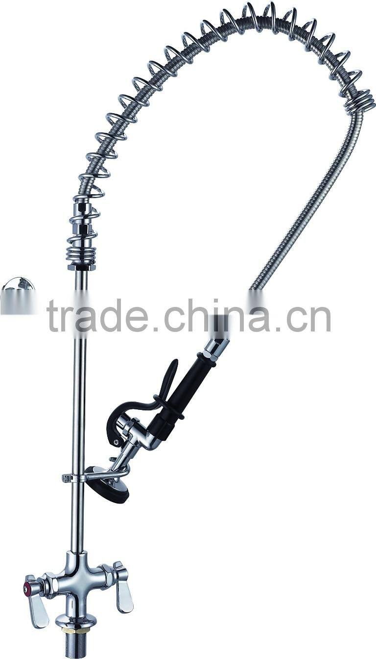Single Handle Pull Down Pre-rinse Spring Kitchen Faucet with Two Swivel Spouts, Chrome