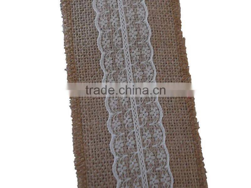 3''*3Y natural jute ribbon with lace on spool