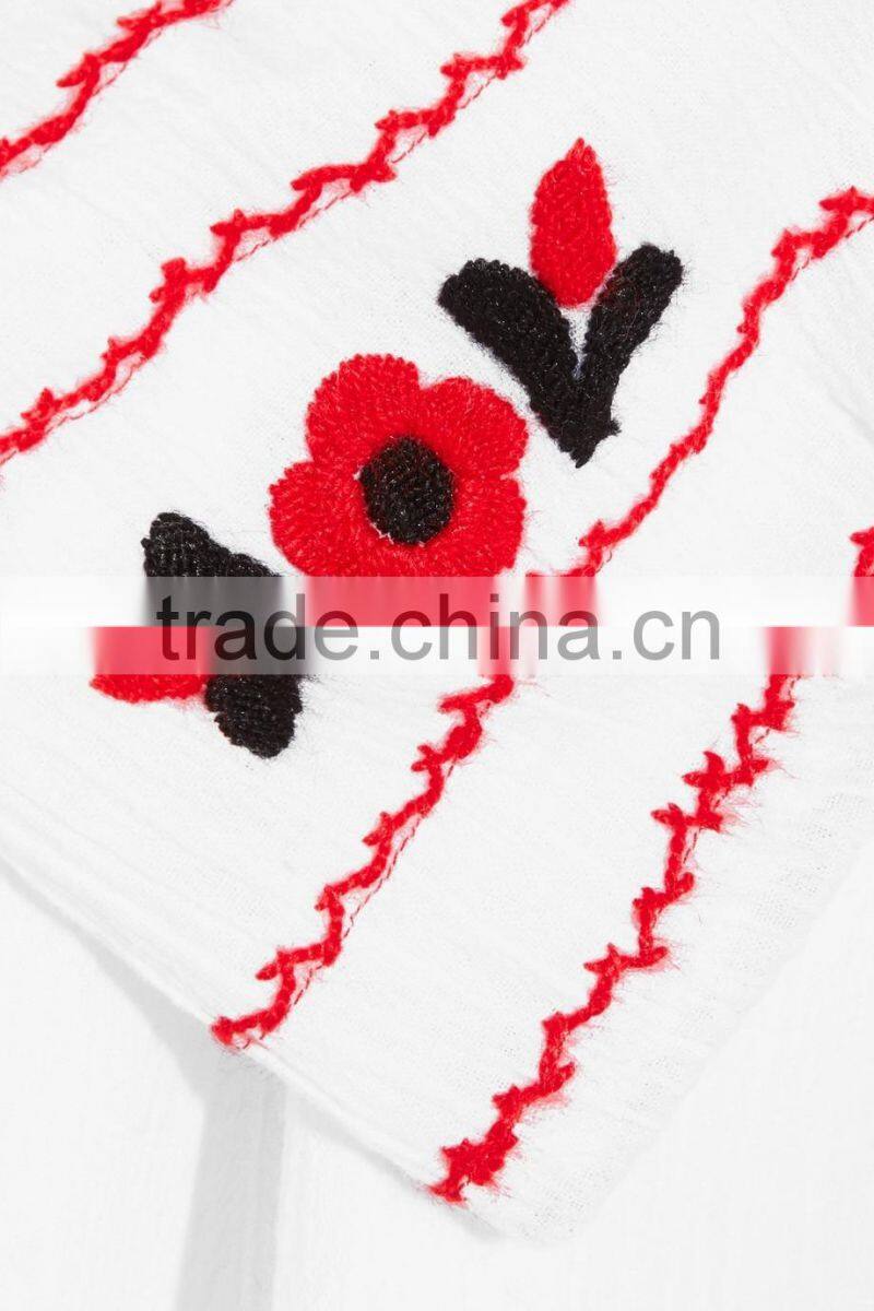 Latest Boho Clothing Mexican Off-The-Shoulder Embroidered Cotton Mini Dress Design For Ladies Machine Embroidery HSD5855