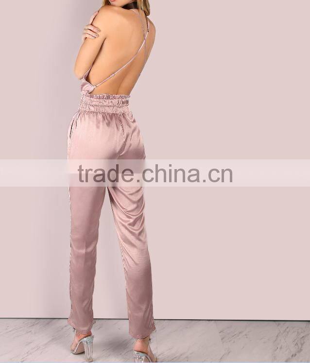 Low back cross back pink satin pictures of sexy girls wearing jumpsuit