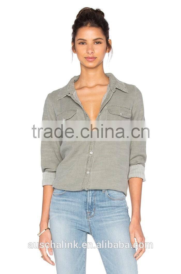 new style autumn women army olive grey twill shirt factory price