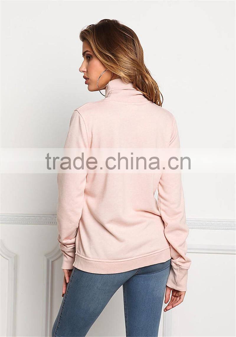 MGOO Customized Pink Distressd Hoodies For Ladies 100 Cotton Terry Tops Turtle neck Long Sleeves sweatshirts