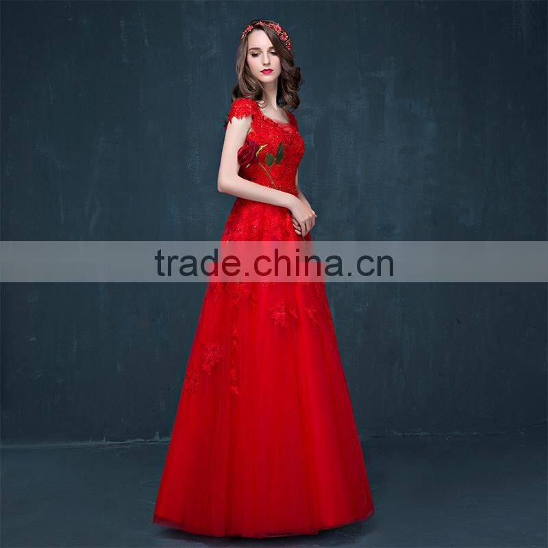 MGOO Cheap Price Wholesale Red Lace Long Prom Dress Ladies Elegant Chiffon Evening Dinner long Dresses Handmade 2040
