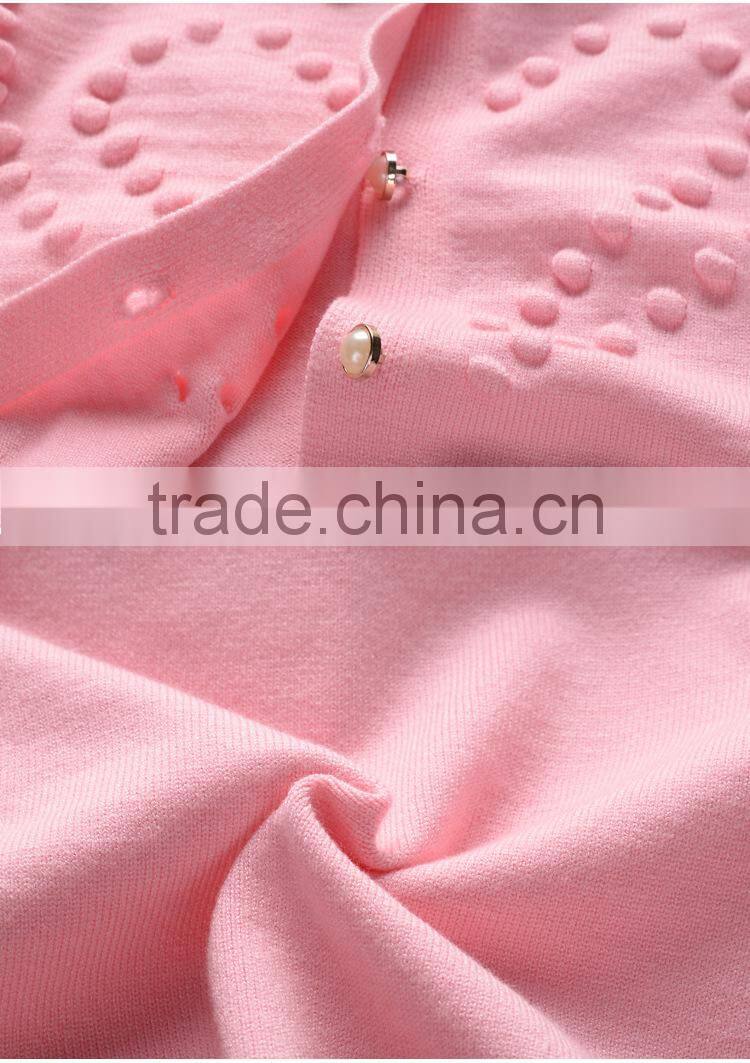 latest custom child girls balls pink pearl buttons cardigan sweater