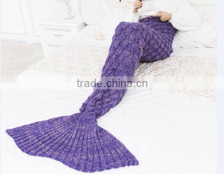 2017 blanket factory China wholesale knitted fish scale mermaid blankets
