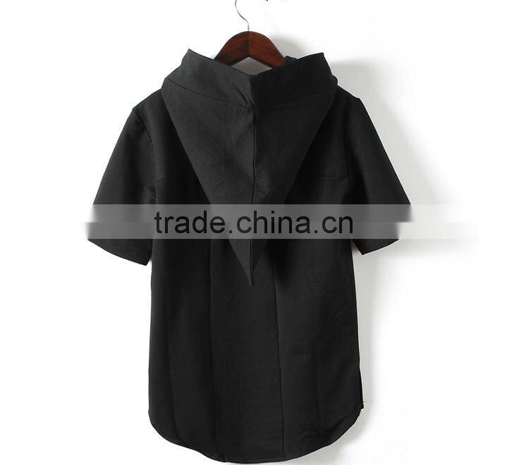high quality custom 100% cotton men's short sleeve blank black wizard hoodie