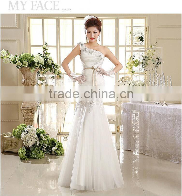 Sexy one shoulder long length back open evening dress fishtail wedding dress