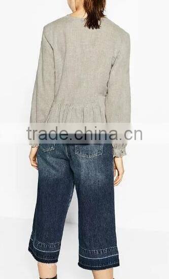 Runwaylover EY2365B New Fashion 2017 Ladies Deep V-Neck Embroidery Blouse