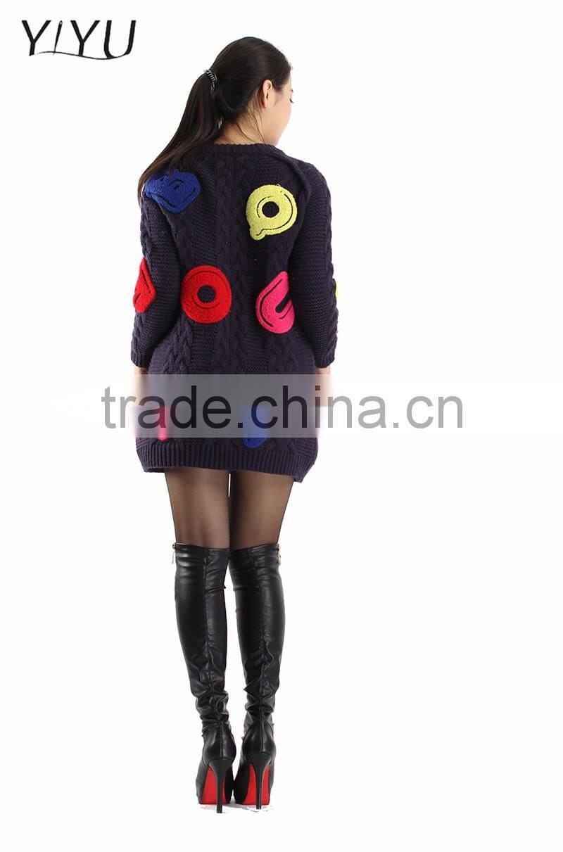 Womens Cute embroidery wool Knit cardigan Sweater Tops mujer