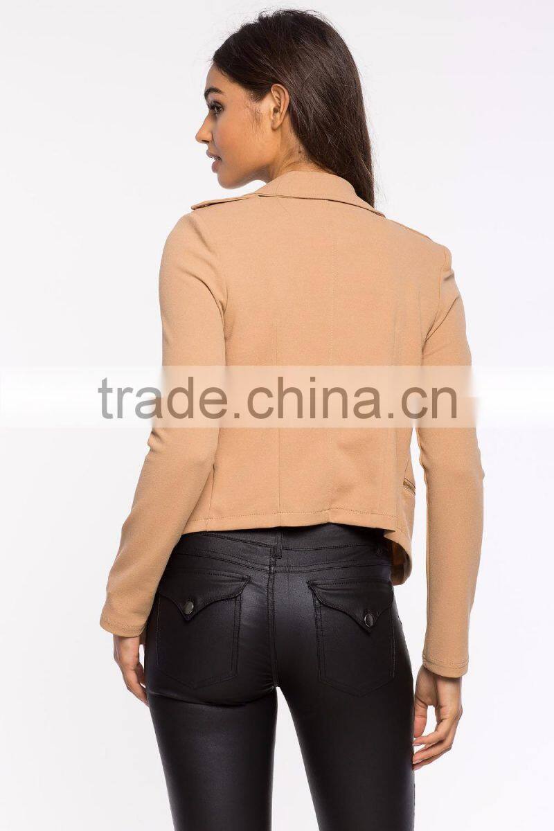 Latest notched collar asymmetric zip woman jacket fashion women coats