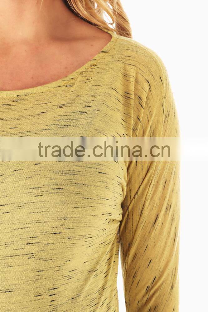 YELLOW HEATHERED 3/4 SLEEVE MATERNITY TOP