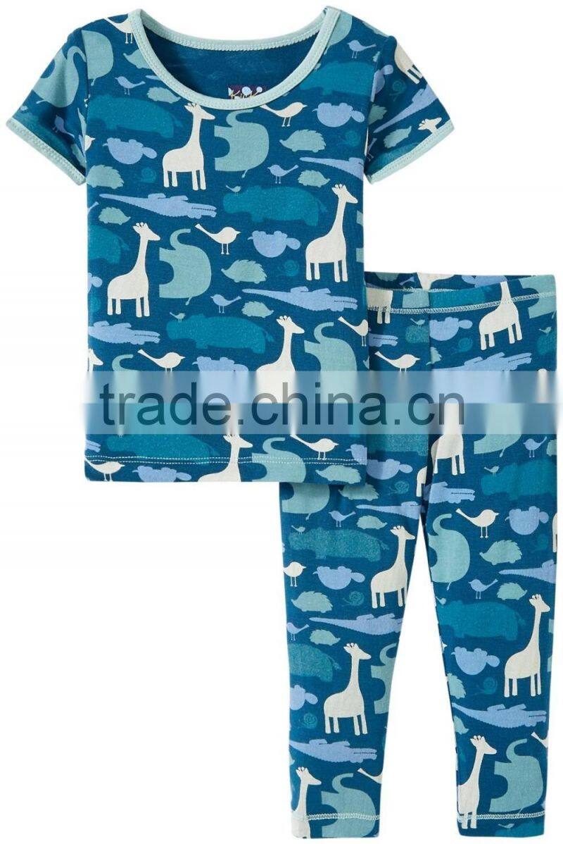Wholesale 100% cotton children pyjamas Baby kids animal sleepwear Printed Pajamas Set