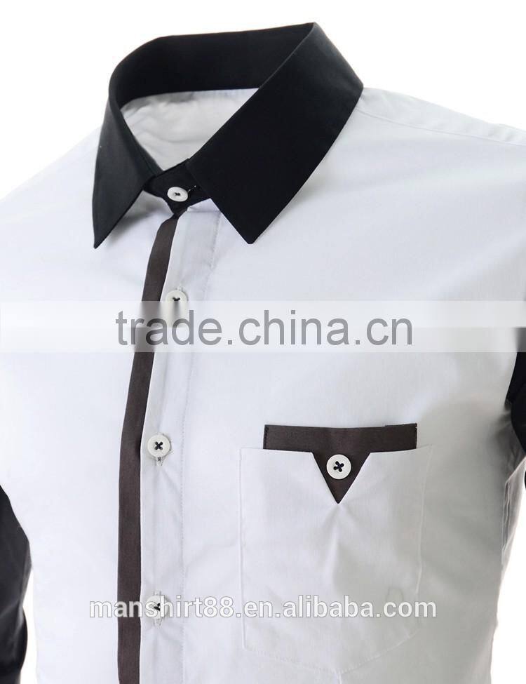 2017 latest designer contrast collar and sleeve slim fit dress men shirt