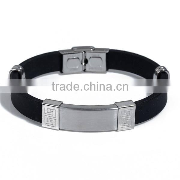 Black Blank Pattern 304 Stainless Steel College Silicone Beautiful Newest Wristbands Bangle