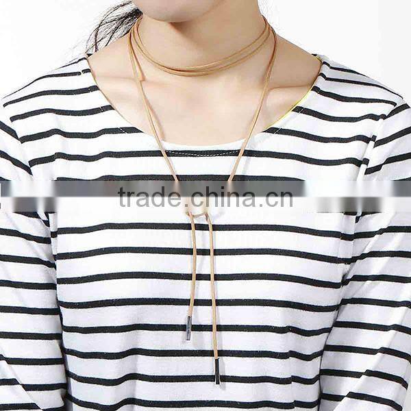 New Fashion Sweater Necklace Long Brown Suede Velvet Cord Silver Tone 148cm long