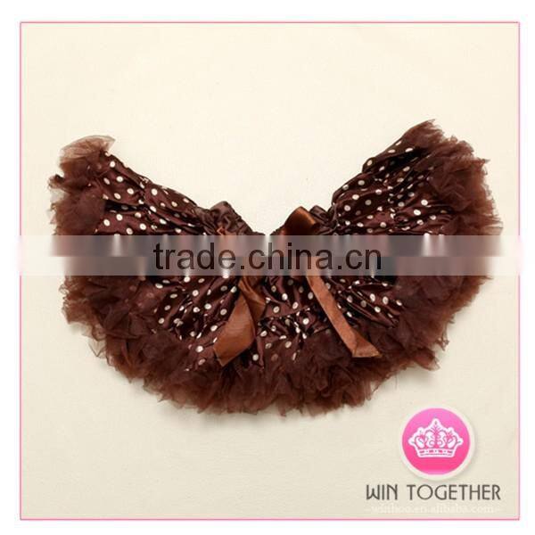 Brown polka dot pettiskirt with rosettes baby girls skirts